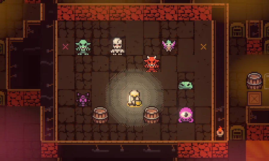 A room in The Inferno full of monsters around the contestant.
